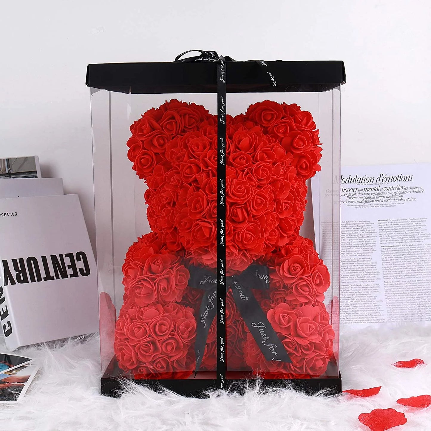 10 Inch Artificial Rose Bear Flowers Wedding Party Decoration Gift Box(Red)