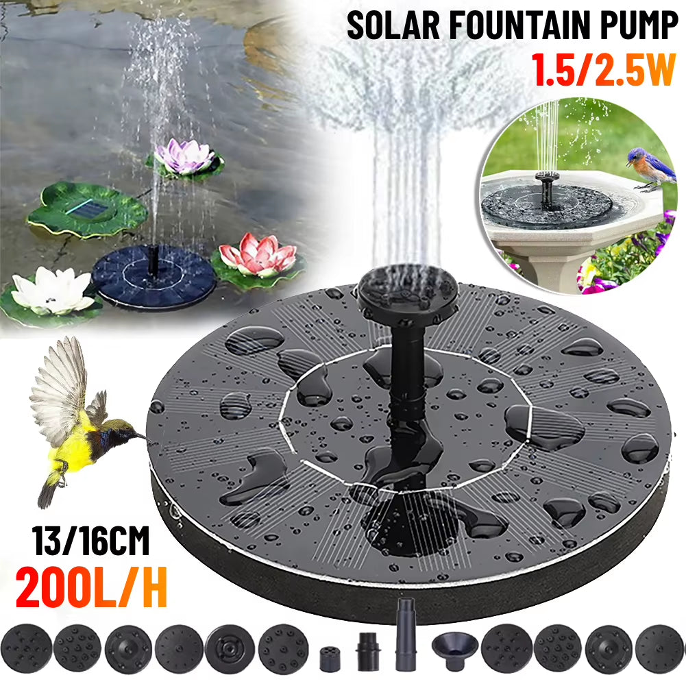 1.5/2.5W Solar Powered Bird Bath Fountain Pump 200L/H/220L/H Water Fountain Pool Pond Fountain Floating Pump Garden Home Decor