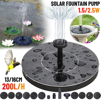 1.5/2.5W Solar Powered Bird Bath Fountain Pump 200L/H/220L/H Water Fountain Pool Pond Fountain Floating Pump Garden Home Decor