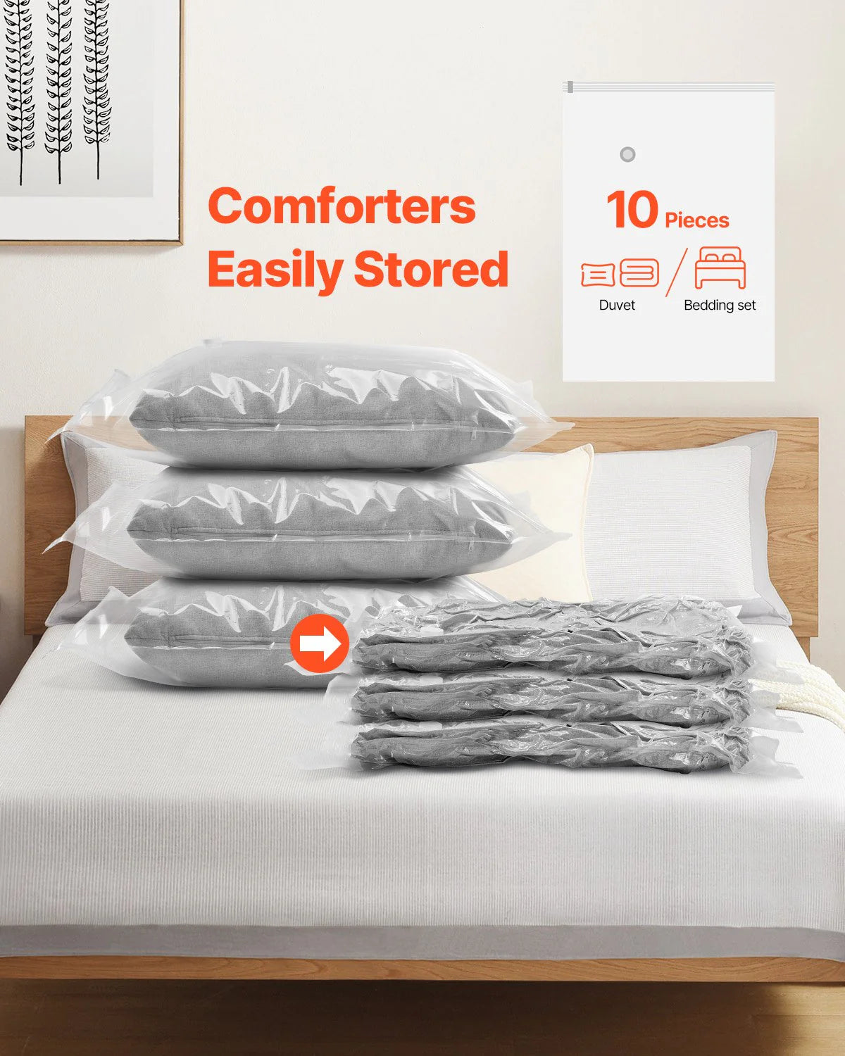 10 Pack Vacuum Storage Bags with Electric Pump, Space Saver Bags Compression for Comforters and Blankets, Sealer Clothes Storage Travel Essentials