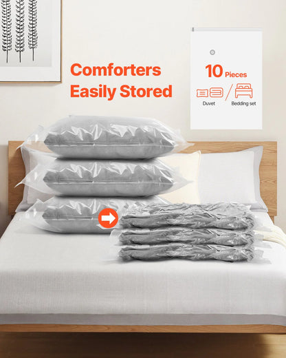 10 Pack Vacuum Storage Bags with Electric Pump, Space Saver Bags Compression for Comforters and Blankets, Sealer Clothes Storage Travel Essentials